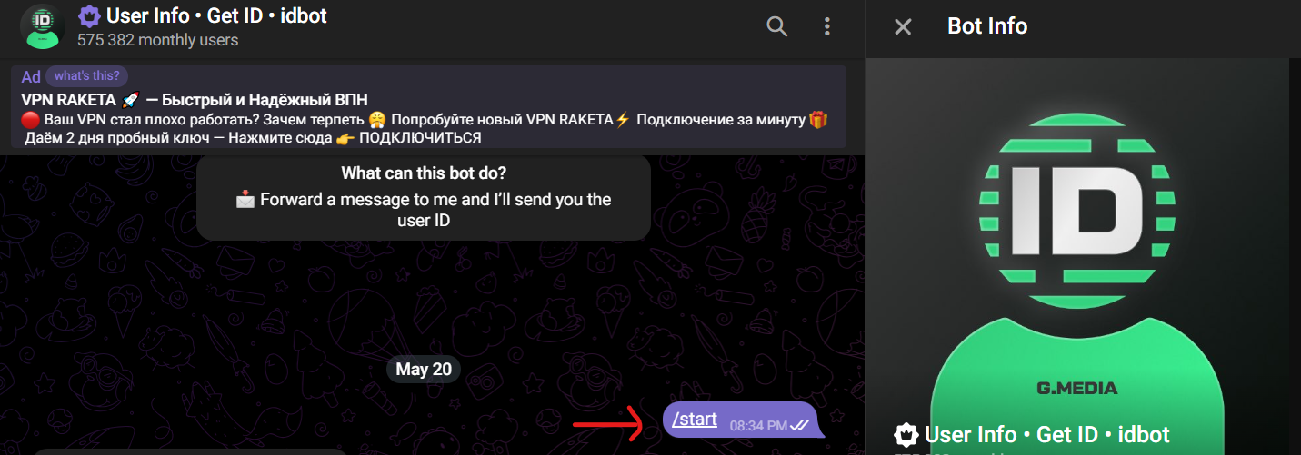 userinfobot details screenshot